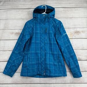 Columbia Plaid Omni Tech Snowboard Ski jacket Womens Medium Blue Interchange